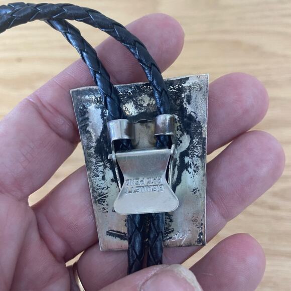 Vintage Navajo Sterling Silver Shriner Turquoise Inlay Bolo Tie - Picture 5 of 6